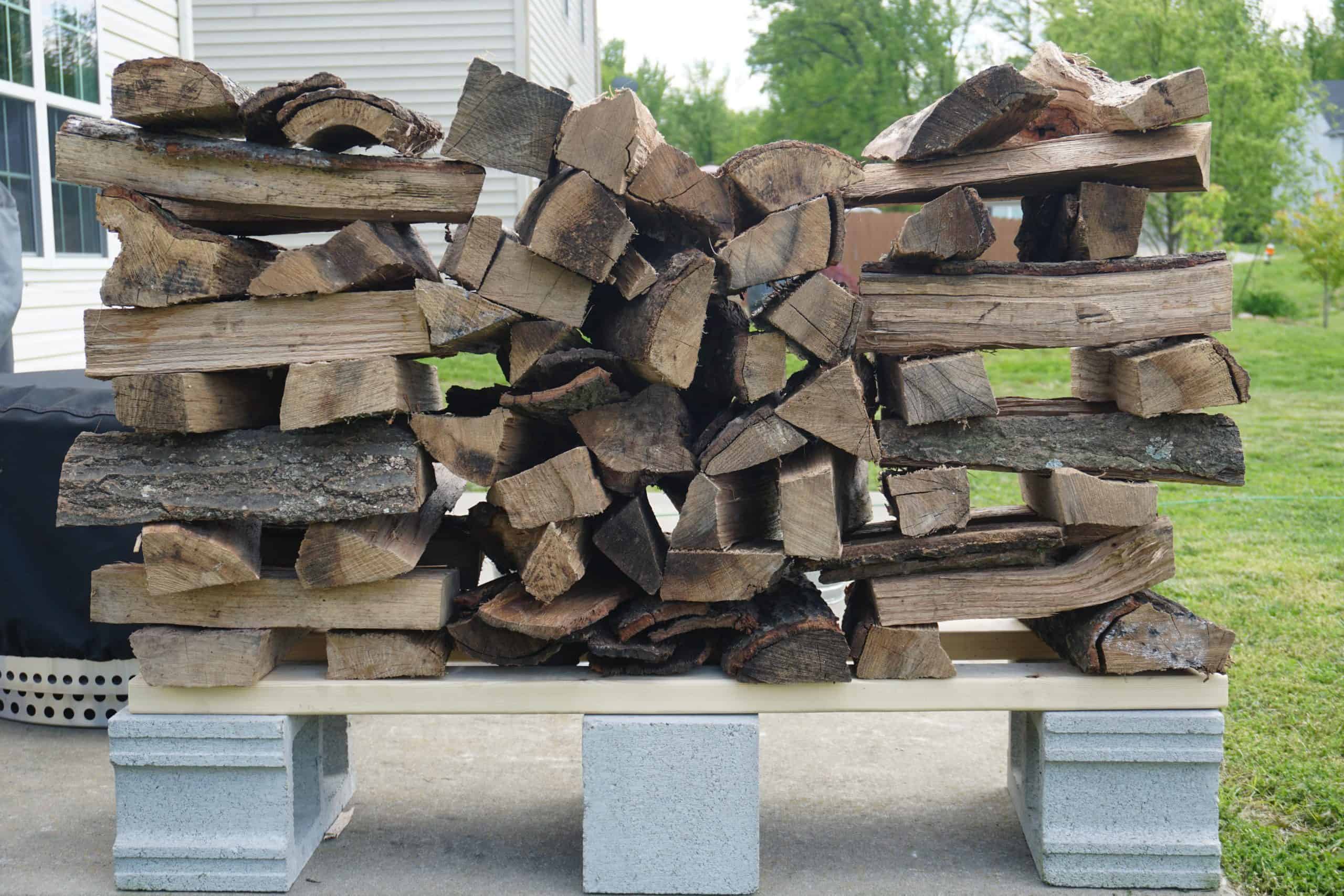 Wood stacked in the middle on smaller stack