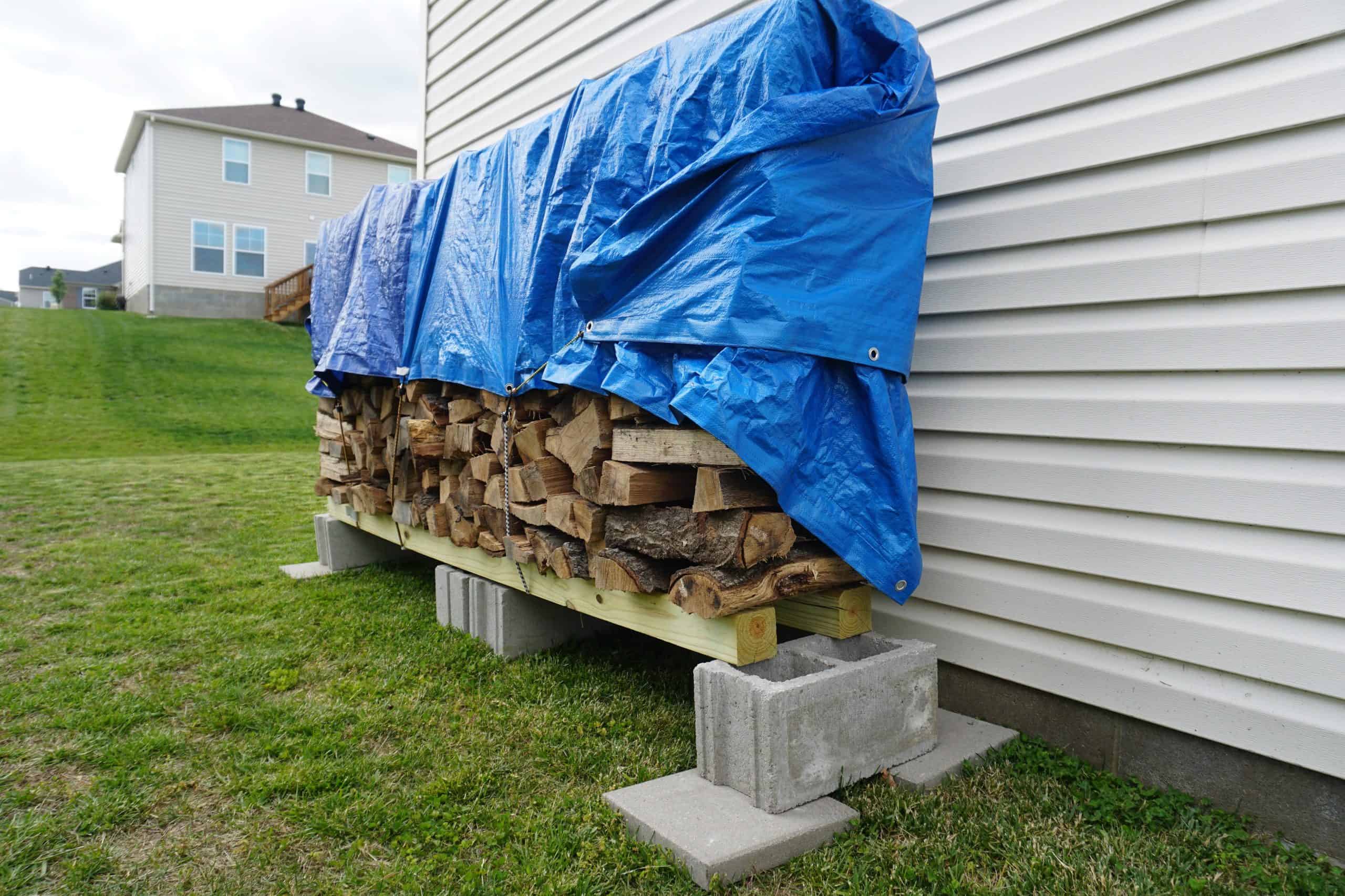 cinder blocks in the the center cover with lumber